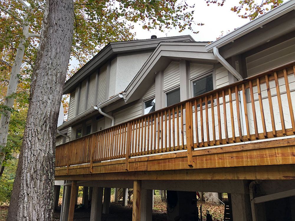 Weathered wood deck before cleaning in Ohio